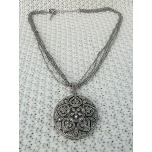 925 Sterling Silver DBJ CZ Filigree Medallion Pendant Necklace 18"